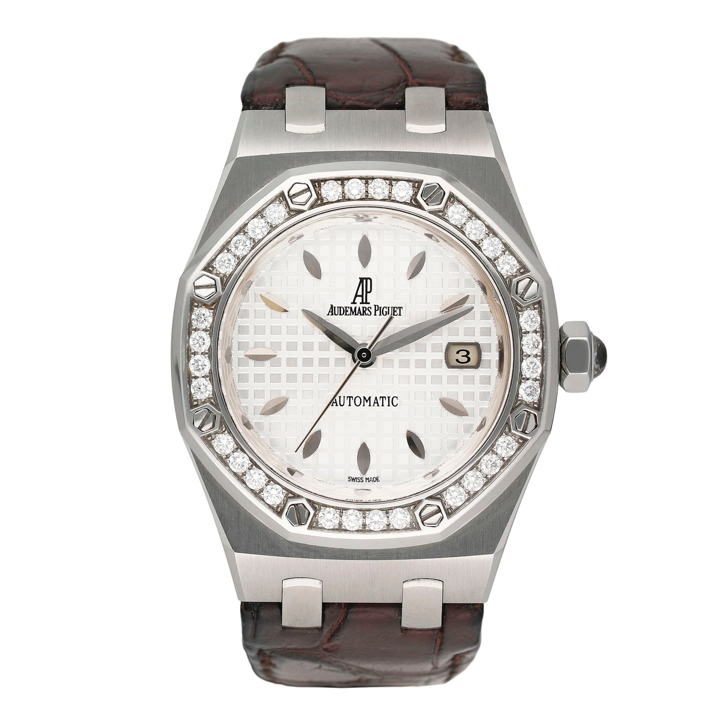 Audemars Piguet Royal Oak 77321ST Diamond Silver Dial Ladies Watch Box Papers