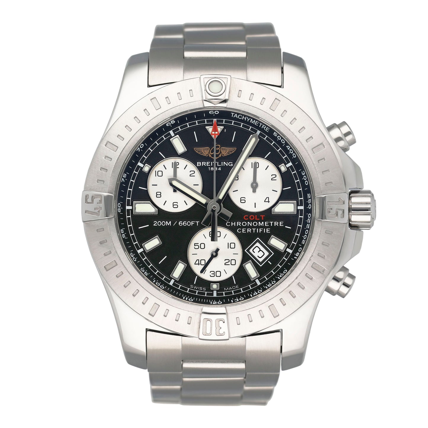 Breitling Colt Chronograph A73388 Black Dial Steel Mens Watch