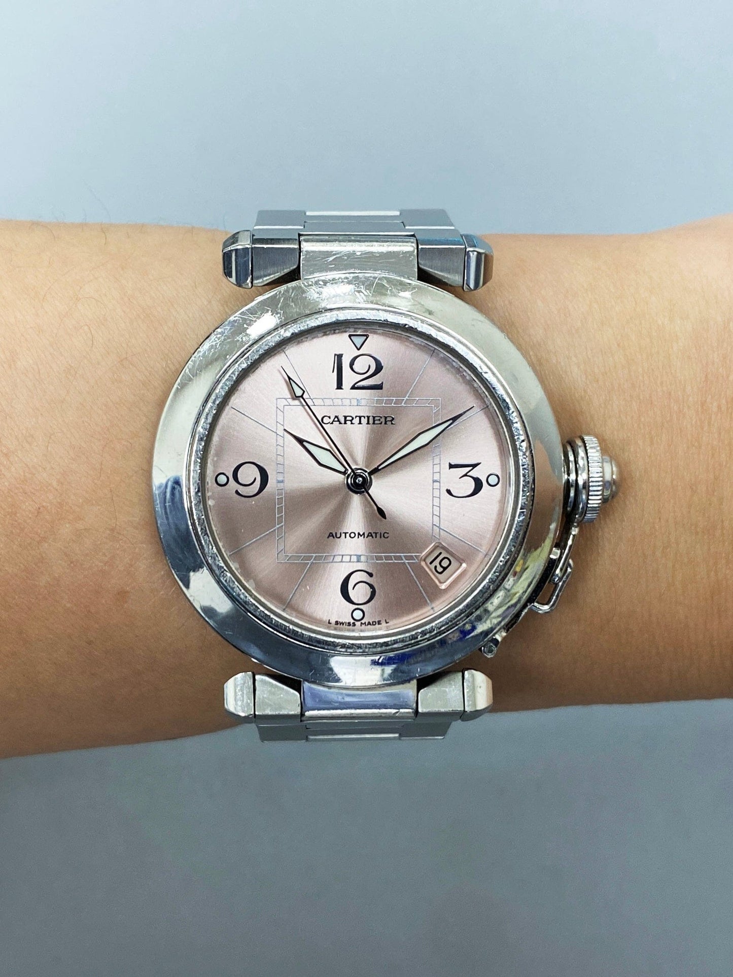 Cartier Pasha 2324 Pink Dial Steel Ladies Watch - Wristwatch