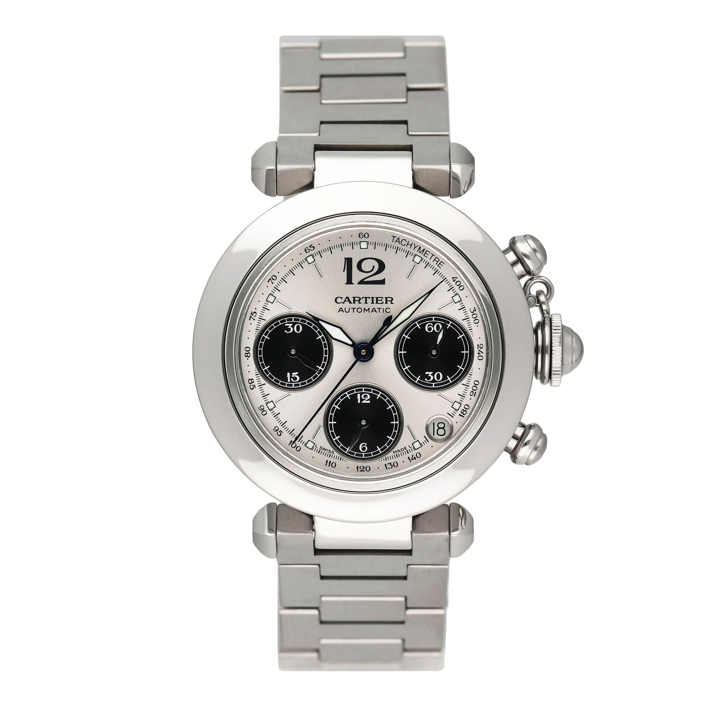 Cartier Pasha W31048M7 Silver Dial Chronograph Mens Watch