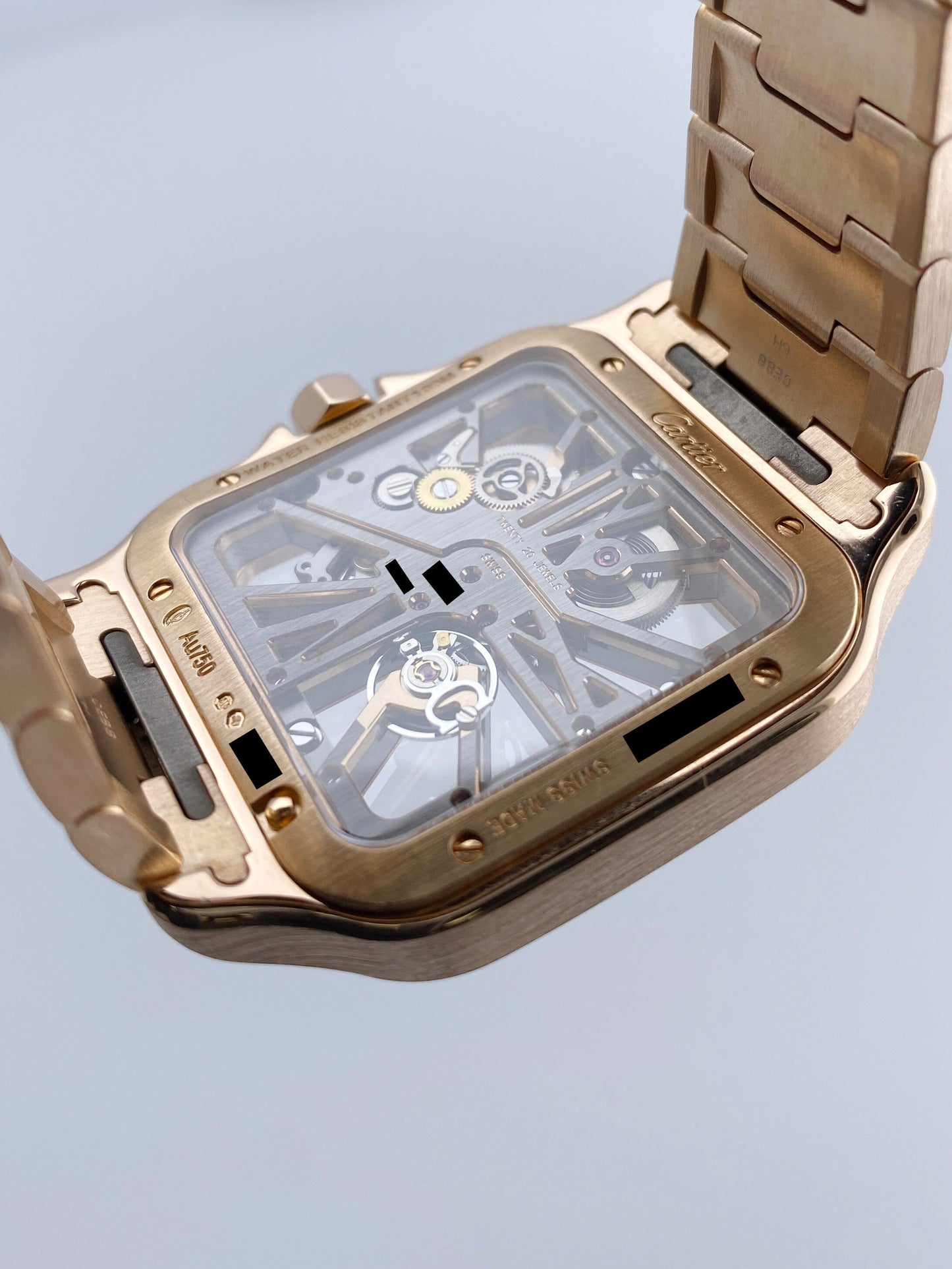 Cartier Santos Large WHSA0016 Skeleton Dial Rose Gold Mens Watch Papers Box - Watches