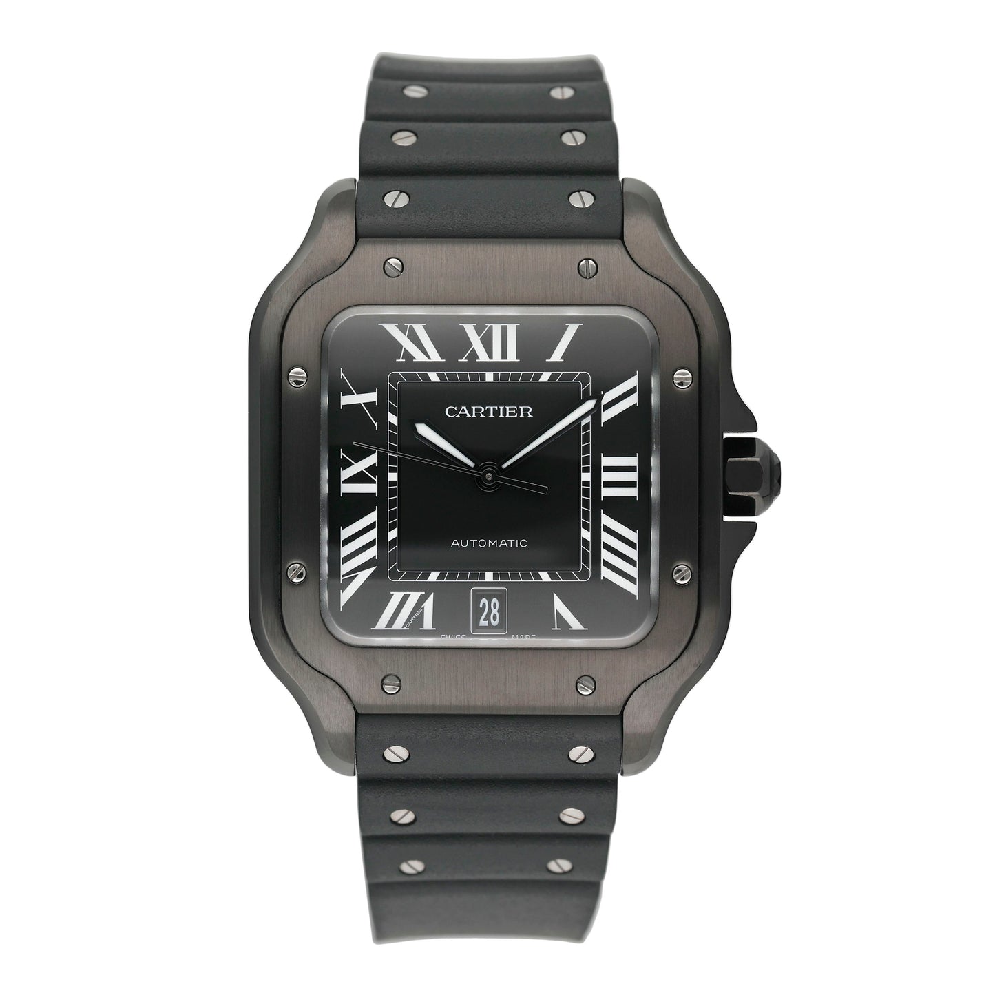 Cartier Santos WSSA0039 Large Black Dial Mens Watch Box Papers