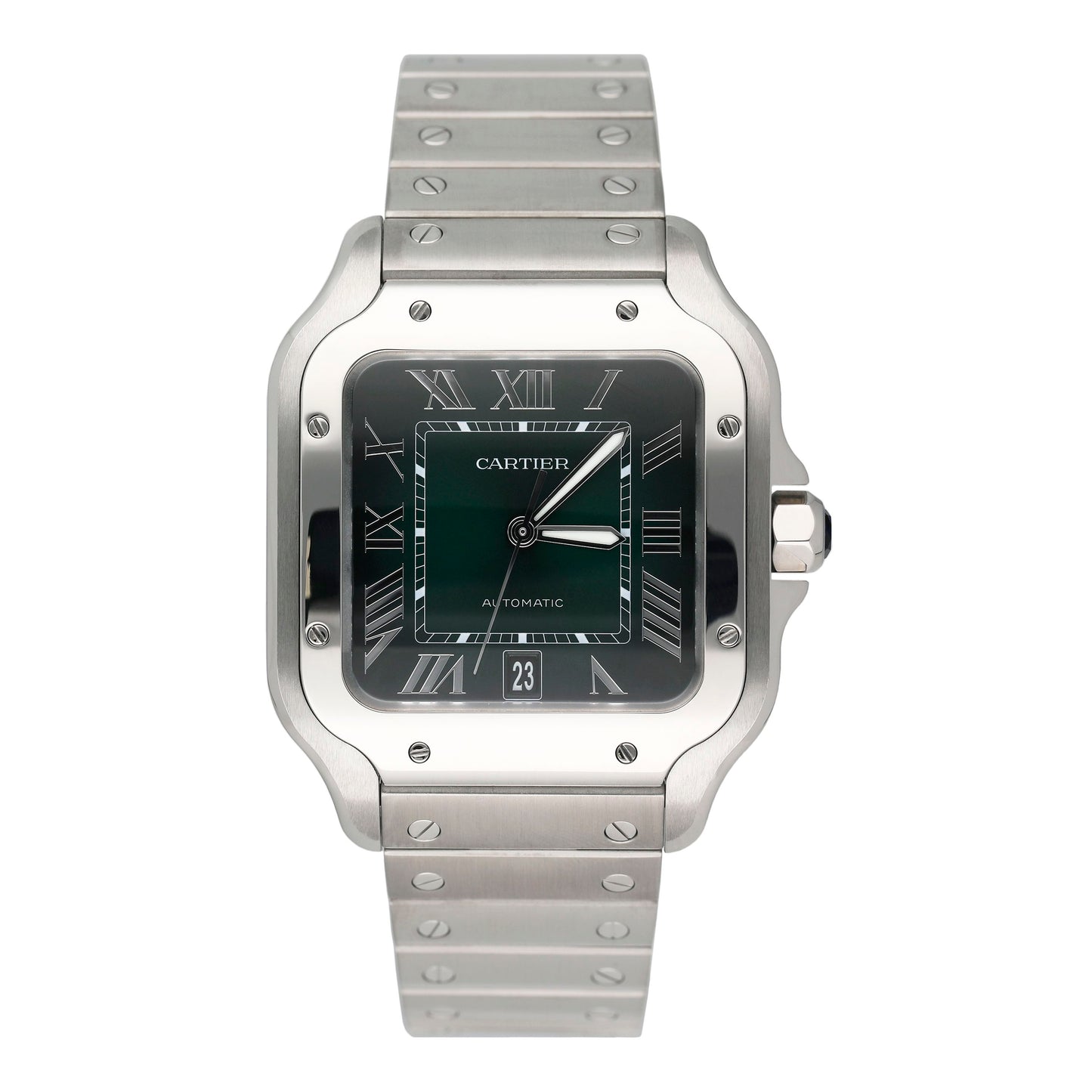 Cartier Santos WSSA0062 Green Dial Mens Watch Box Papers