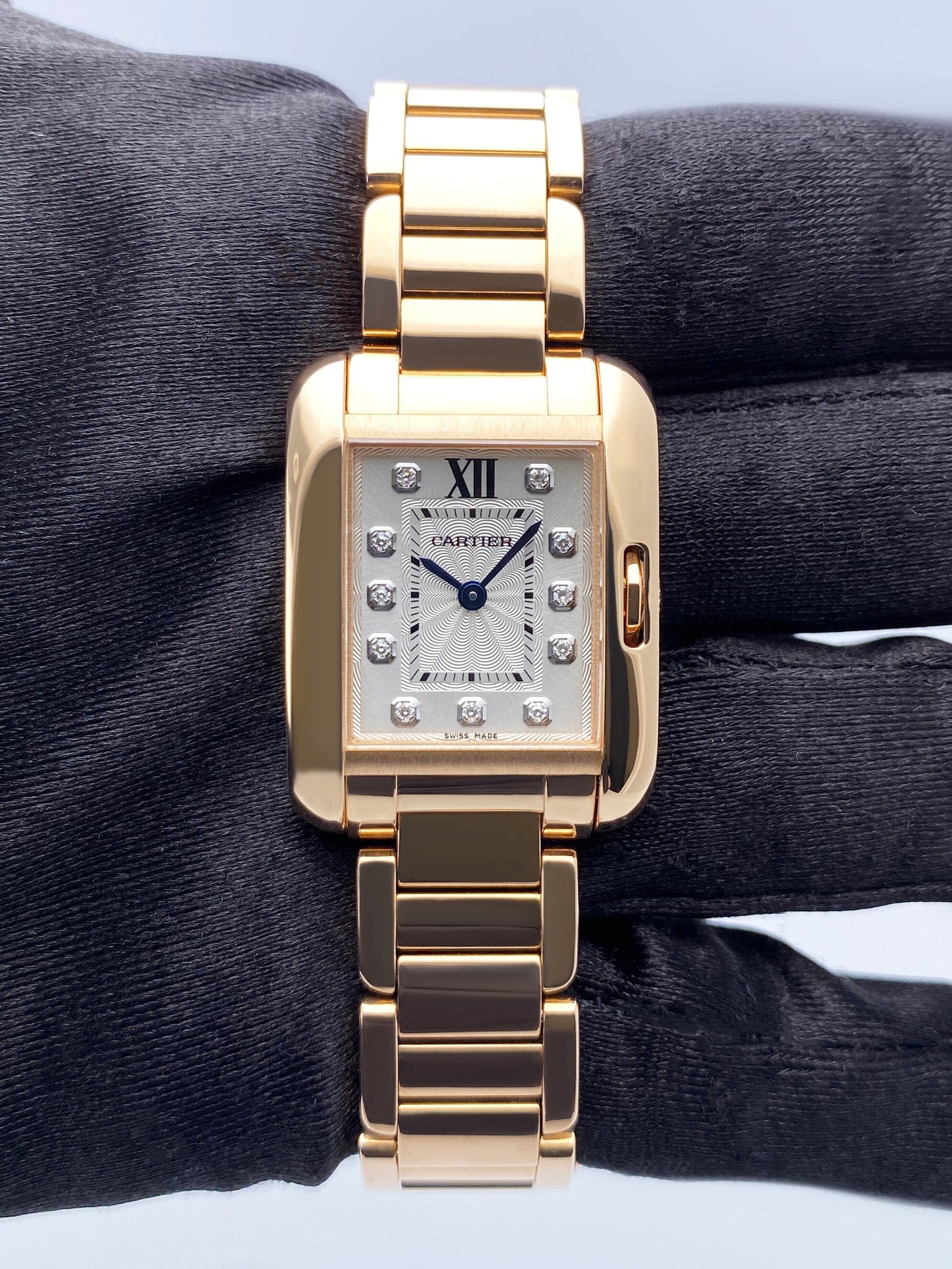 Cartier Tank Anglaise WJTA0004 Diamond Dial Ladies Watch Box Papers