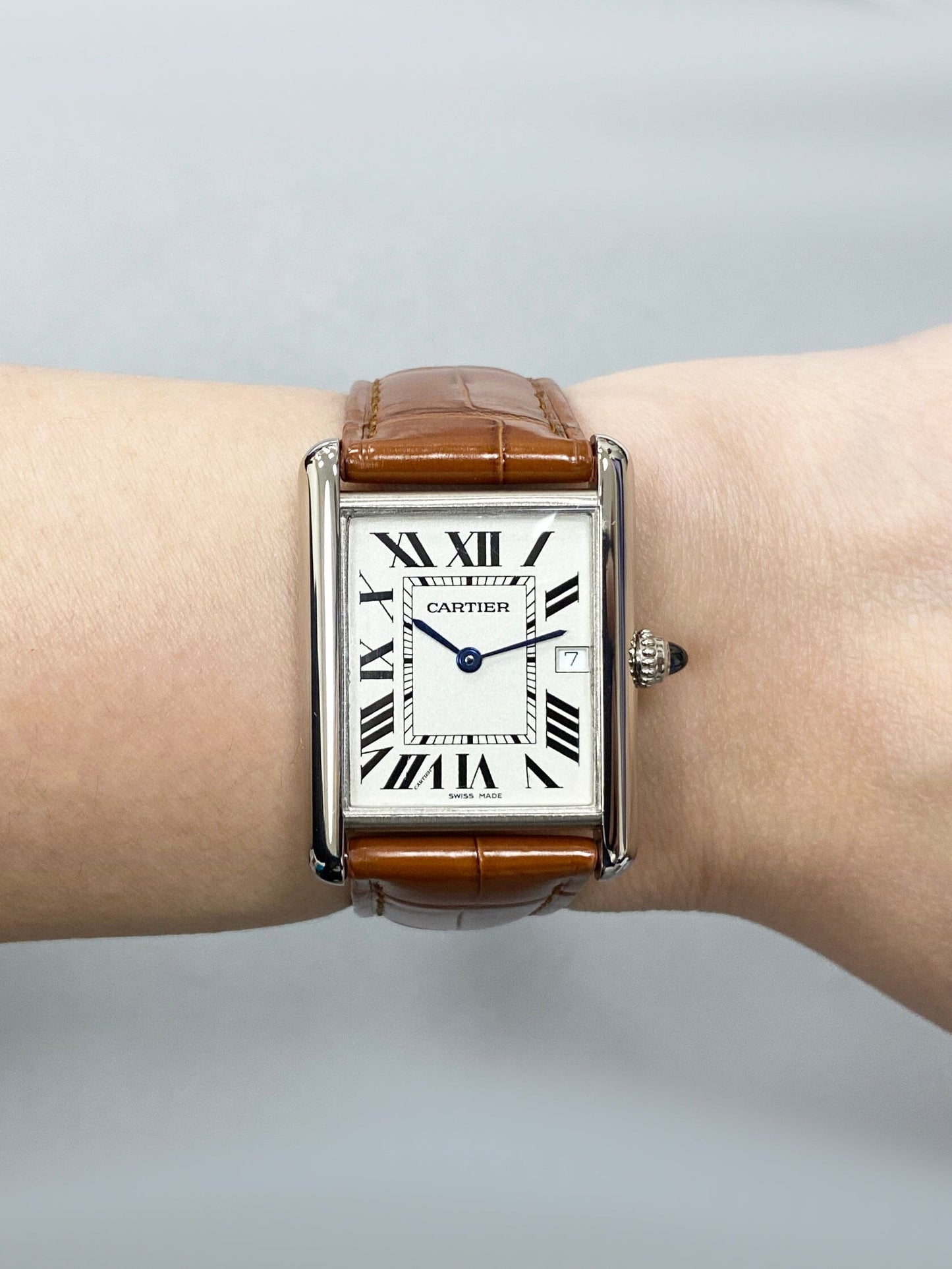 Cartier Tank Louis W1540956 Large Size 18K White Gold Mens Watch - Watches