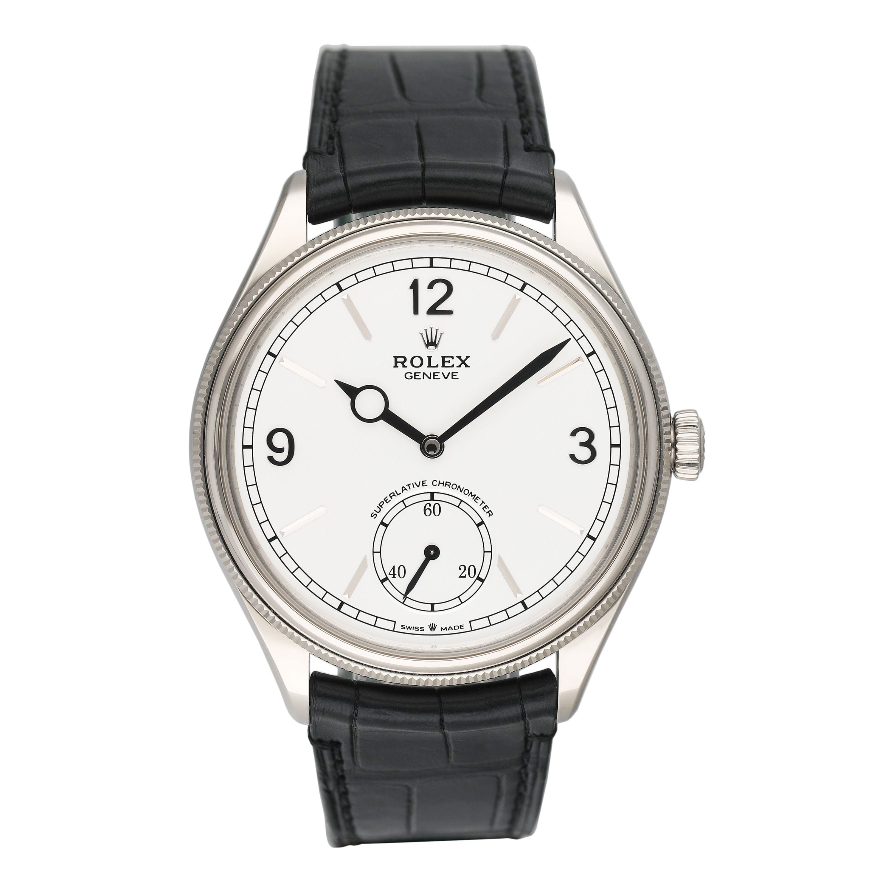 Rolex 1908 Intense White Dial 18k White Gold Mens Watch Box – Phigora