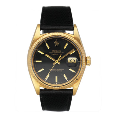 Rolex Datejust 1601 Black Dial 18K Yellow Gold Mens Watch - Watches