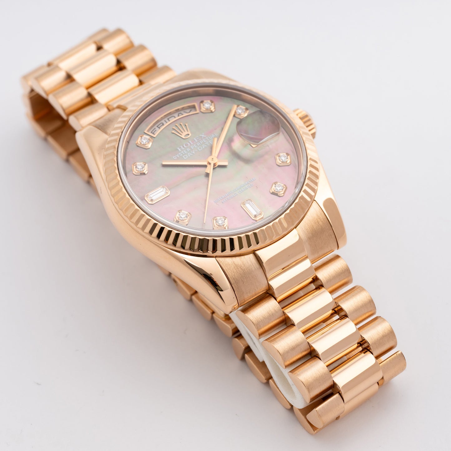 Rolex Day Date 118235 Diamond MOP Dial 18k Rose Gold Mens Watch - Watches