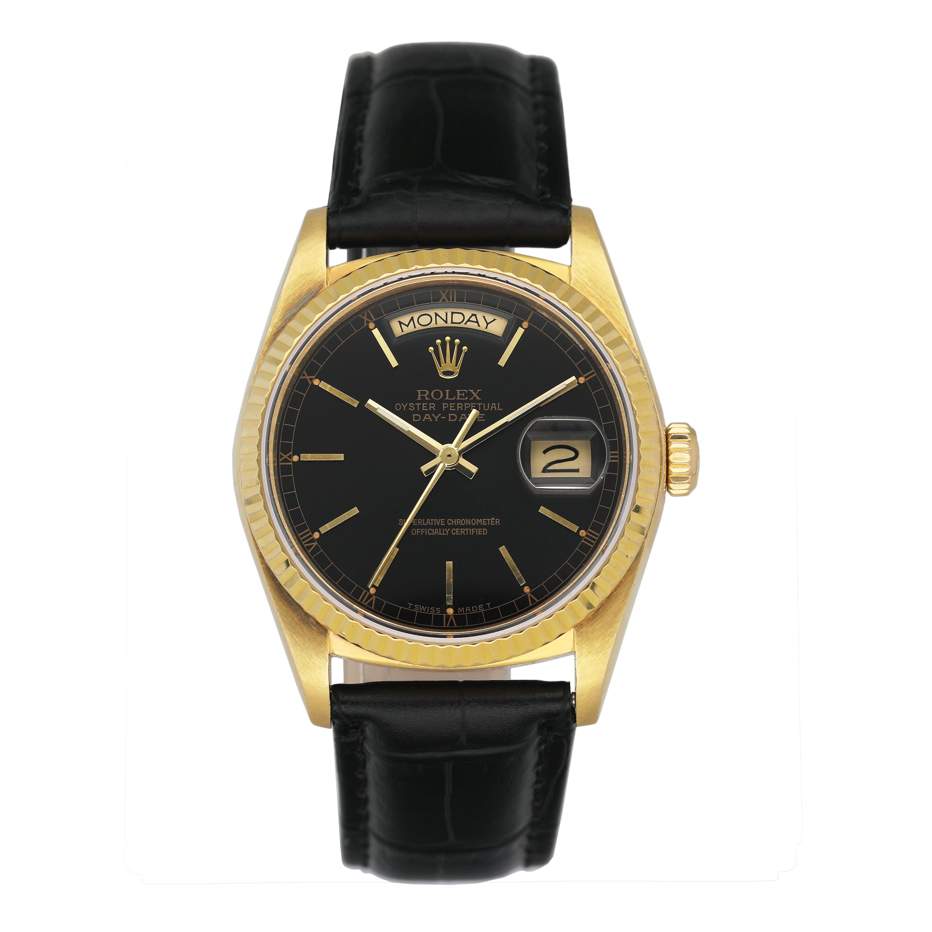 Rolex Day Date 18038 Black Dial 18K Yellow Gold Mens Watch – Phigora