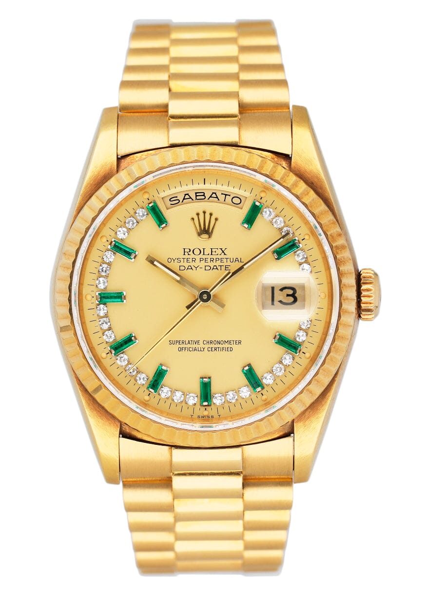 Rolex Day Date 18238 Emerald Diamond Dial Mens Watch – Phigora