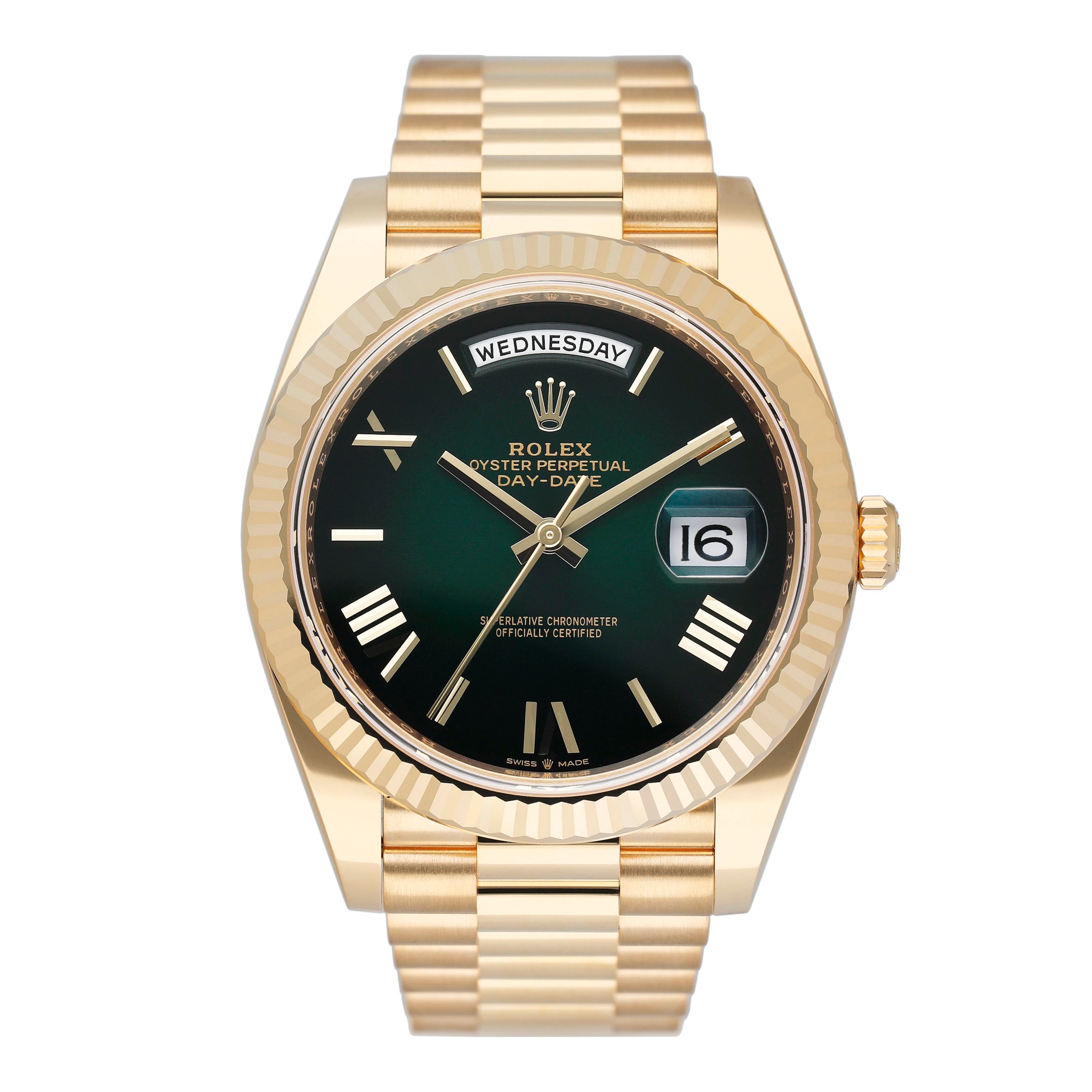 Rolex Day-Date 228238 Green Ombré Dial 18K Yellow Gold Mens Watch