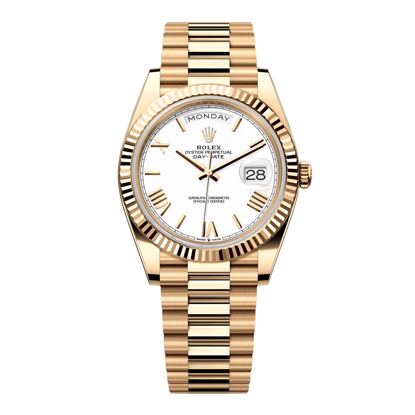 Rolex Day-Date 228238 White Dial 18K Yellow Gold Mens Watch Box Papers