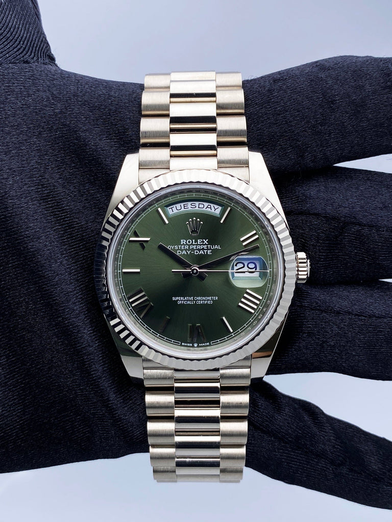 Rolex Day-Date 228239 Olive Dial 18K White Gold Mens Watch
