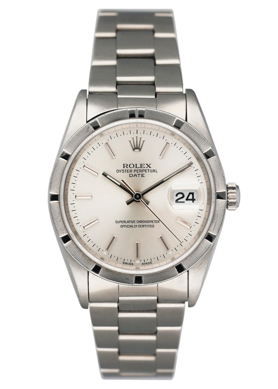 Rolex Oyster Perpetual Date 15210 Silver Dial Mens Watch Box