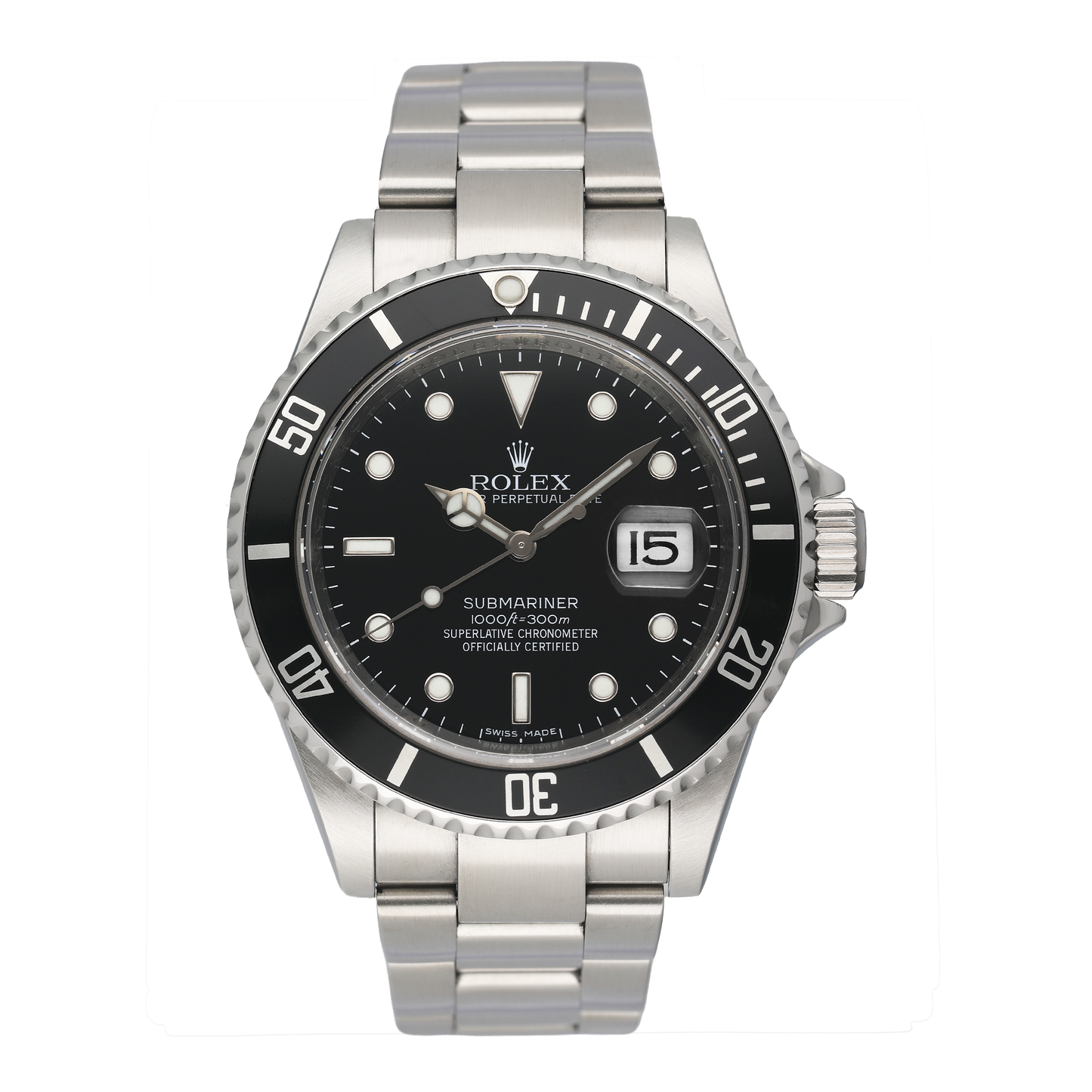Rolex Submariner Date 16610 Engraved Rehaut Mens Watch Box Papers - Watches