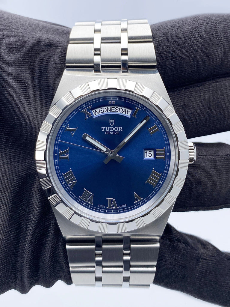 Tudor Royal Automatic Diamonds Blue Dial Silver Steel Strap Watch for Men - M28600-0006