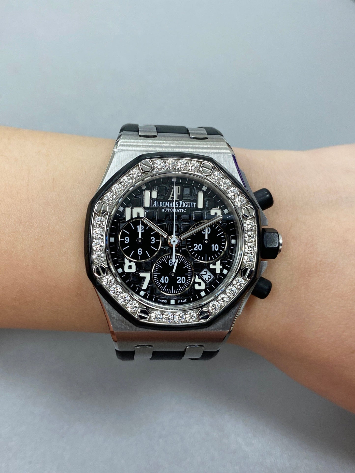 Audemars Piguet Royal Oak Offshore 26048SK Diamond Black Dial Ladies Watch Box Papers