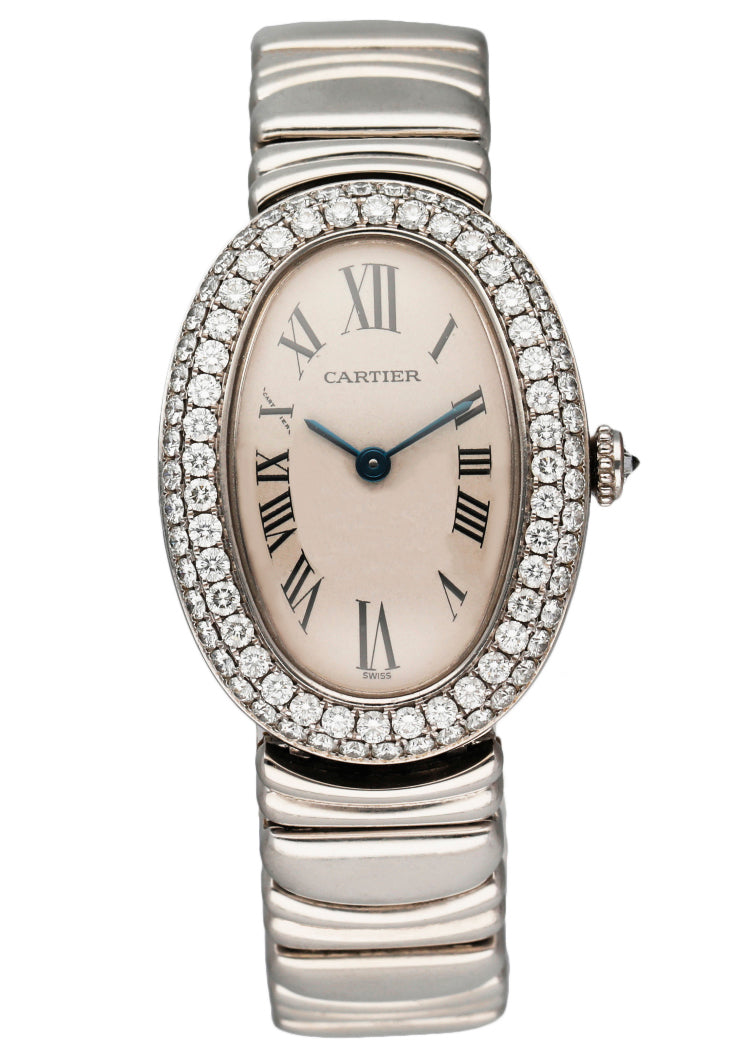 ら*ん様 Cartier Baignoire 1955 535138CD 18K Cartier Baignoire 18K White Gold 1955 Diamond Bezel Ladies – Phigora