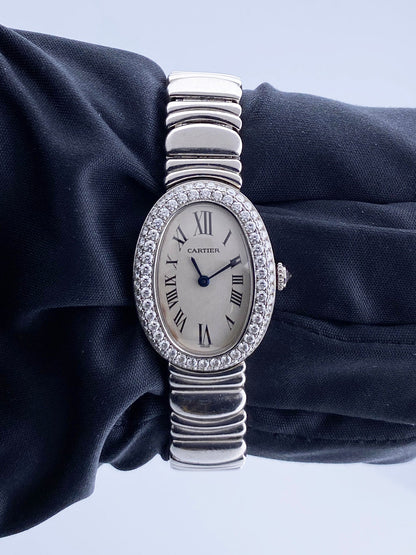 Cartier Baignoire 18K White Gold 1955 Diamond Bezel Ladies Watch