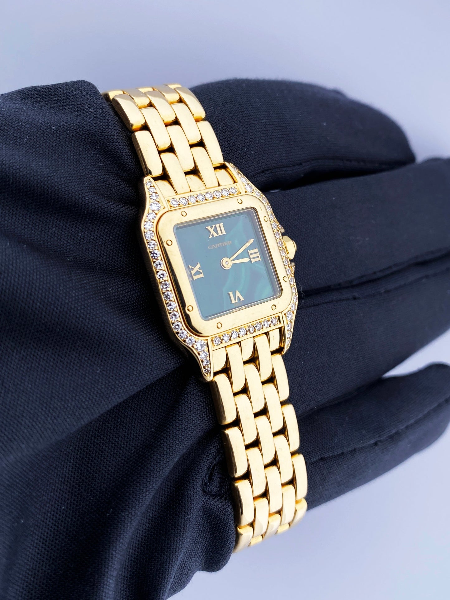 Cartier Panthere Diamond Malachite Dial Ladies Watch