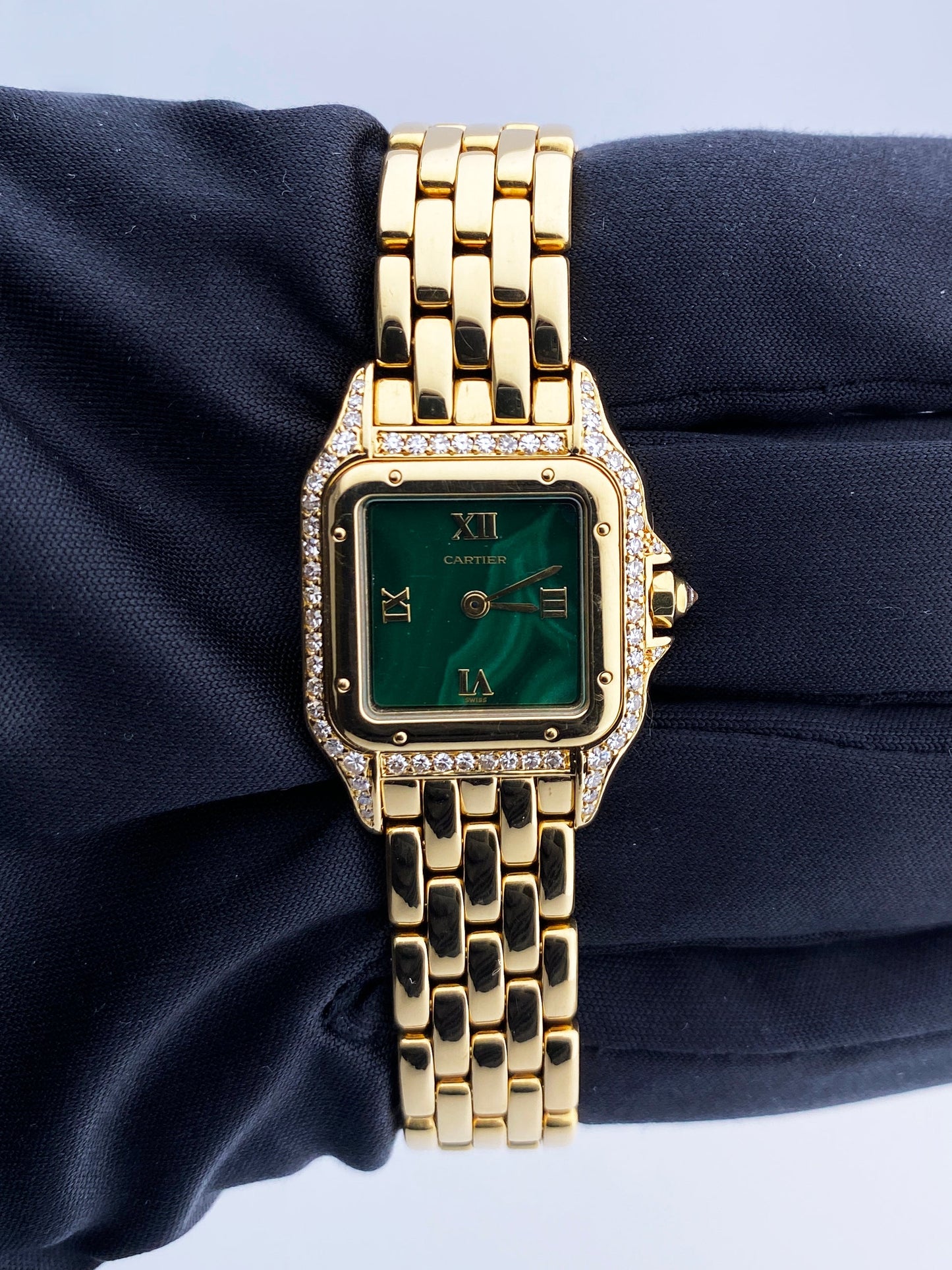 Cartier Panthere Diamond Malachite Dial Ladies Watch