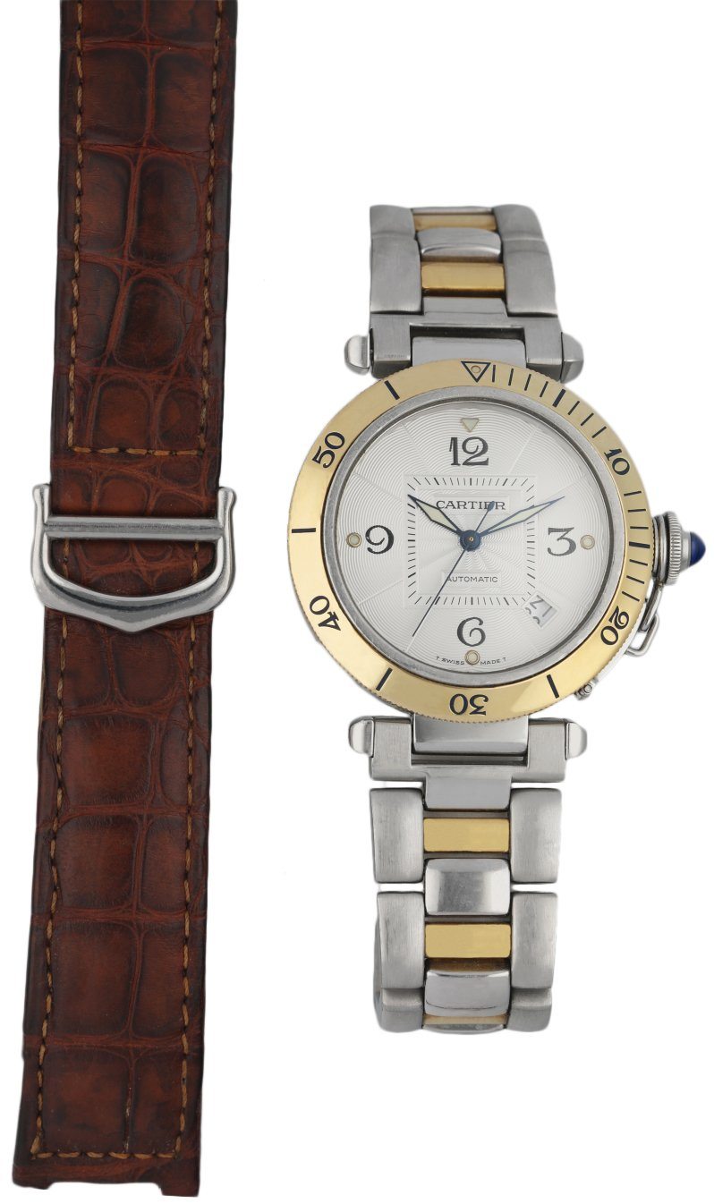 Cartier Pasha 2378 18K Yellow Gold & Stainless Steel Men’s Watch Full Set - Wristwatch