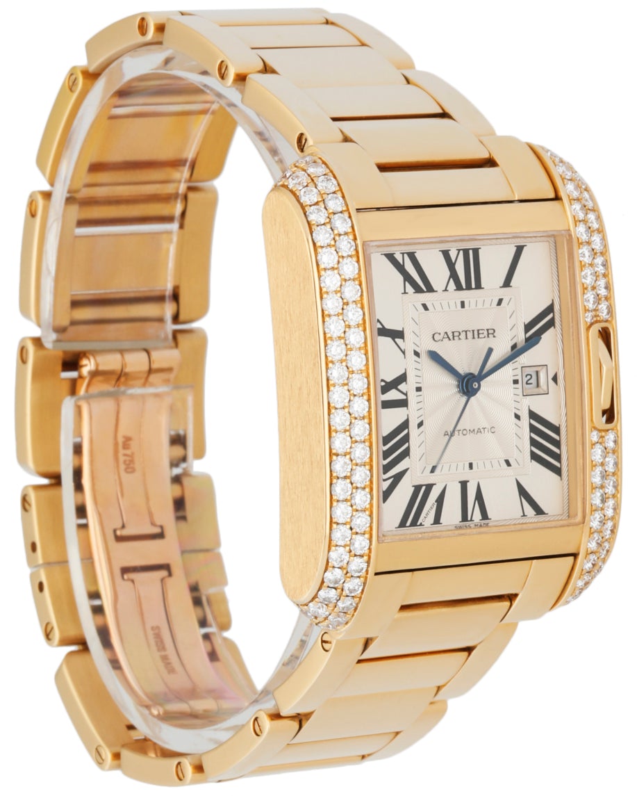 Cartier Tank Anglaise 3509 18K Yellow Gold Diamond Bezel Mens Watch