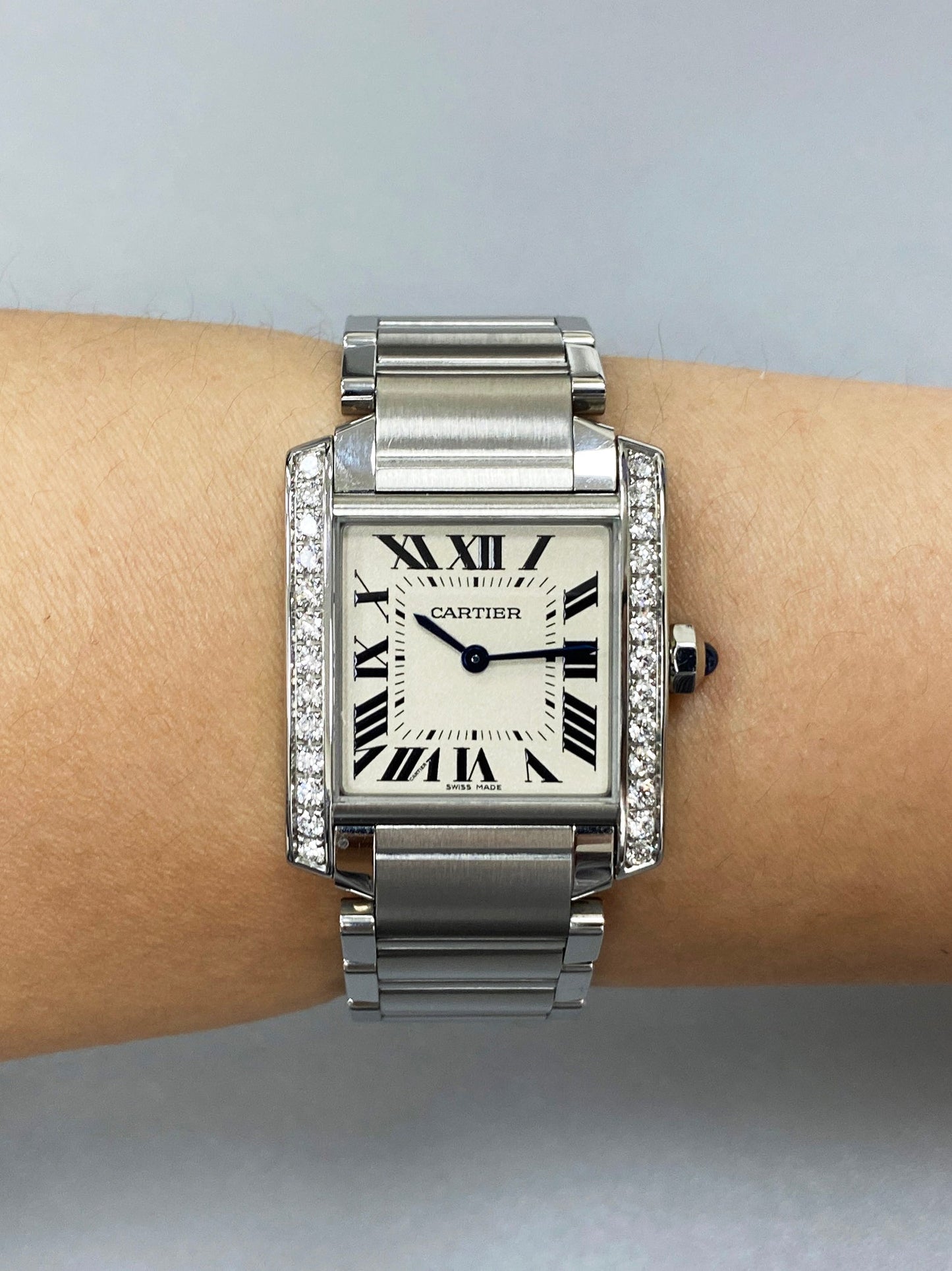Cartier Tank Francaise 3751 Diamond Midsize Ladies Watch Box Papers