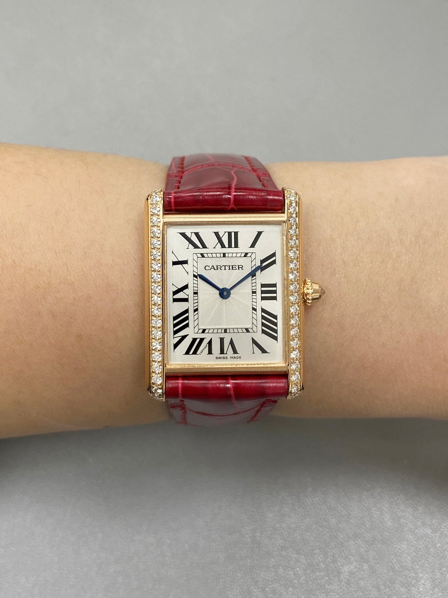 Cartier Tank Louis WJTA0014 Large Diamond Rose Gold Ladies Watch Box Papers