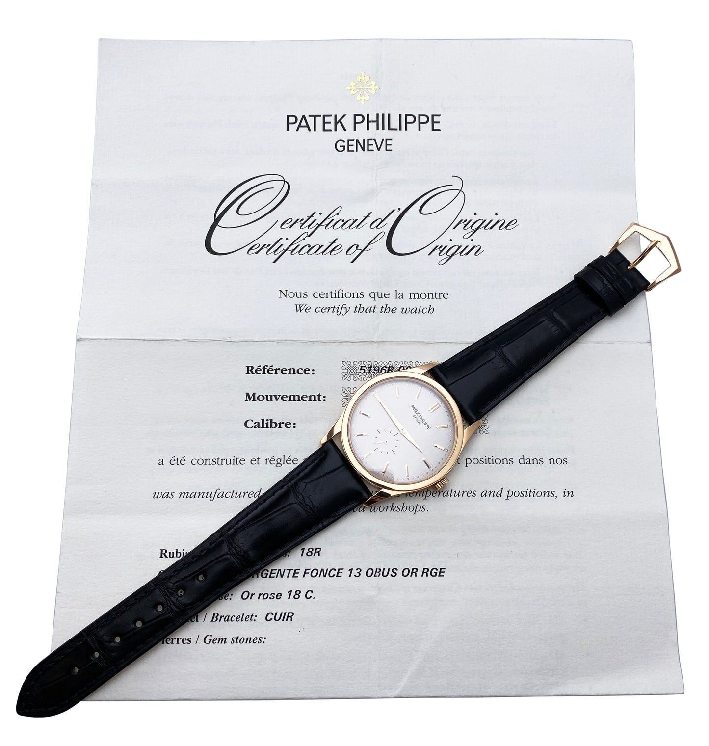 Patek Philippe Calatrava 5196R 18K Rose Gold Mens Watch With Papers