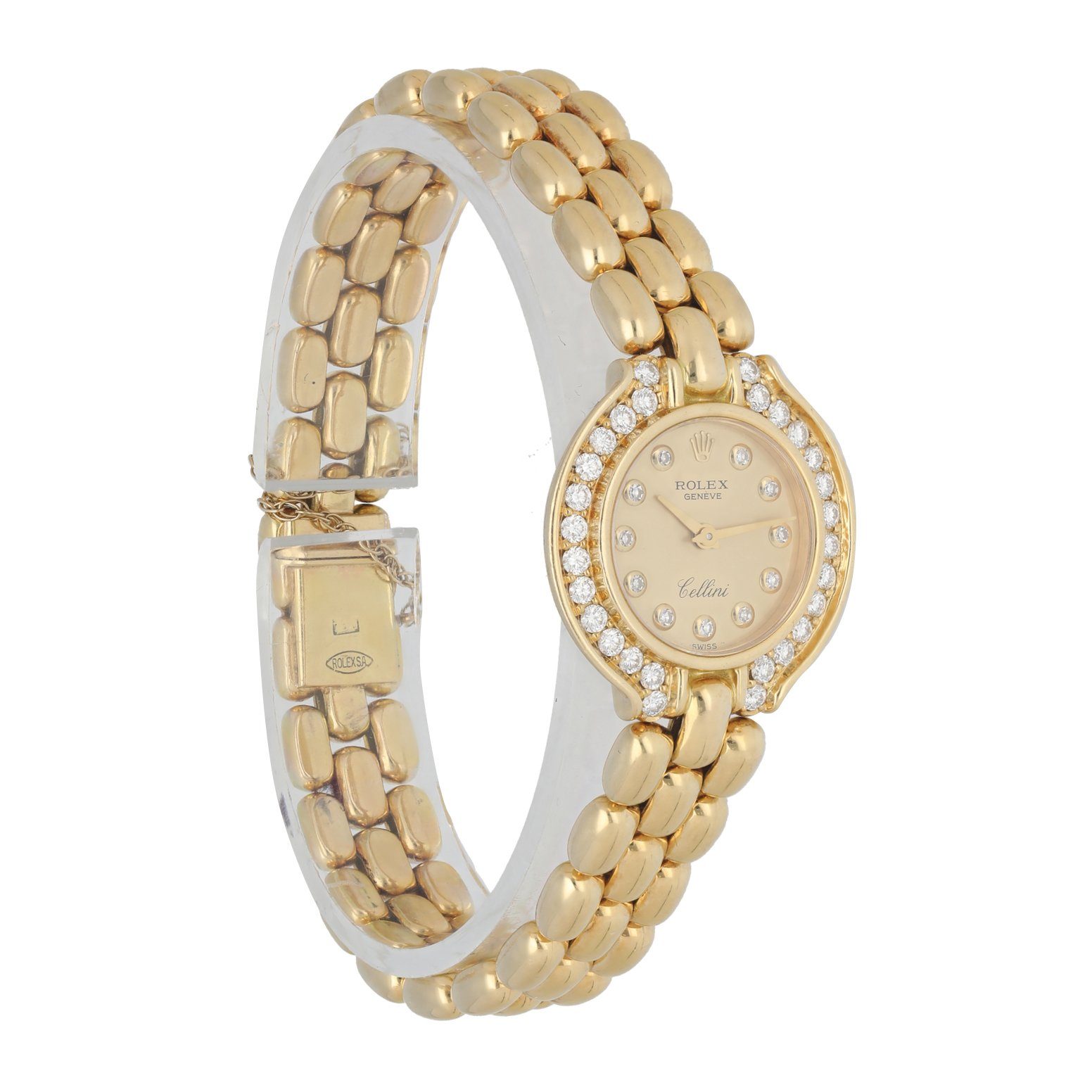 Rolex Cellini 5186 18K Yellow Gold Diamond Set Ladies Watch