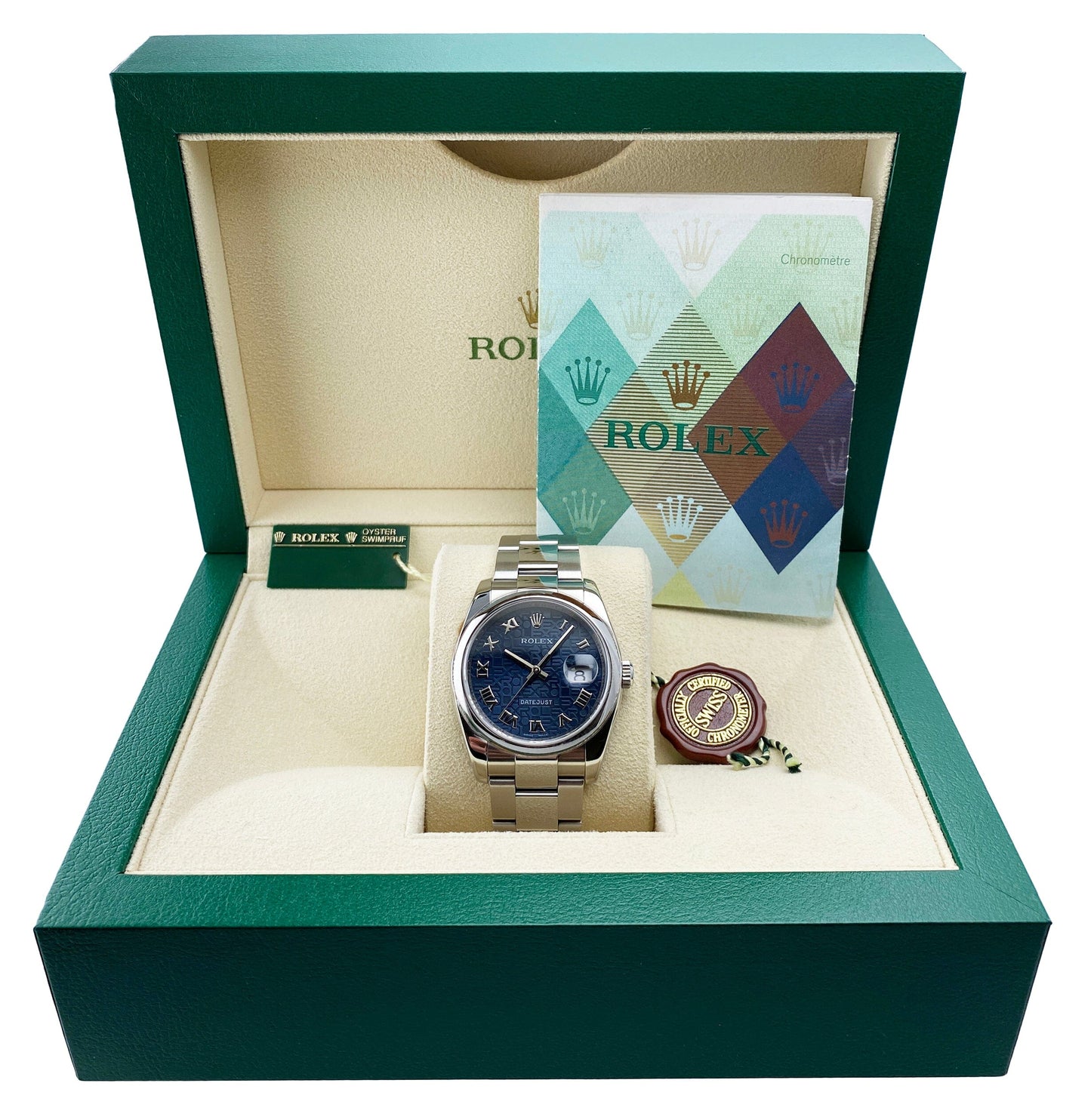 Rolex Datejust 116200 Blue Anniversary Dial Mens Watch Box Papers