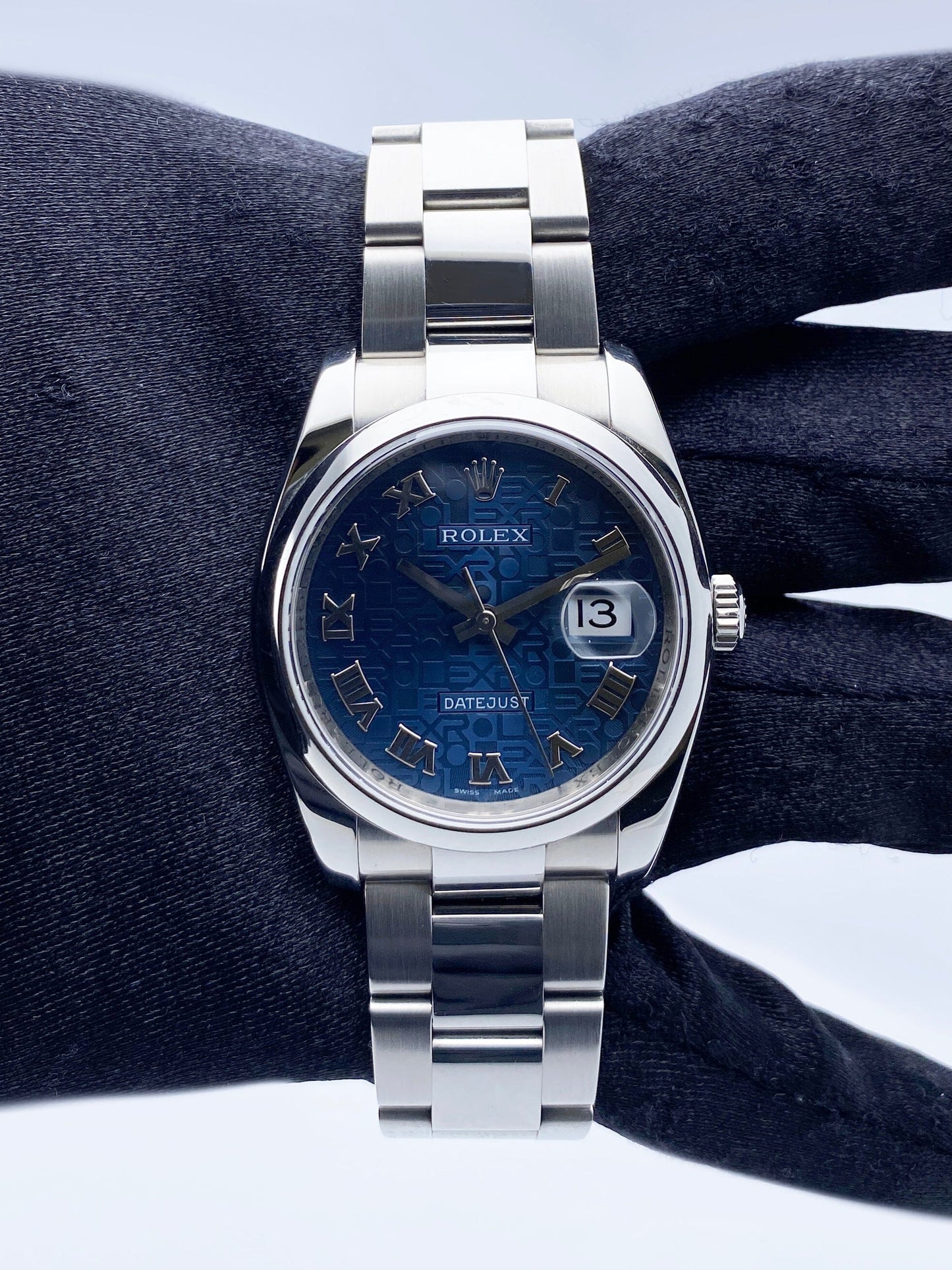 Rolex Datejust 116200 Blue Anniversary Dial Mens Watch Box Papers
