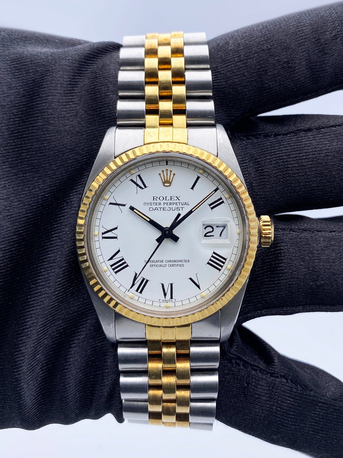 Rolex Datejust 16013 White Buckley Dial Two Tone Mens Watch
