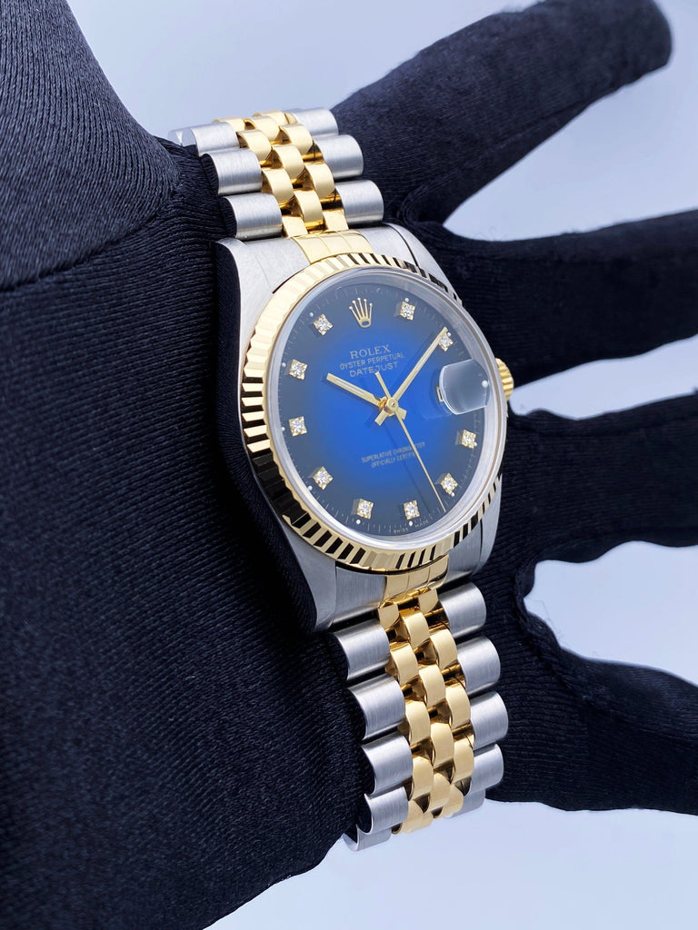 Rolex Men's Datejust 36 Blue Vignette Diamond 16233 Wristwatch For