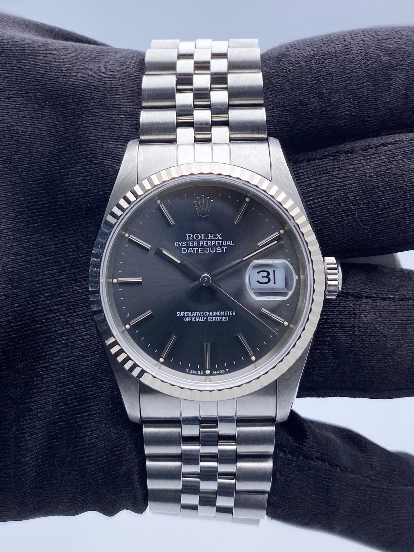 Rolex Datejust 16234 Gray Dial Mens Watch Box Papers