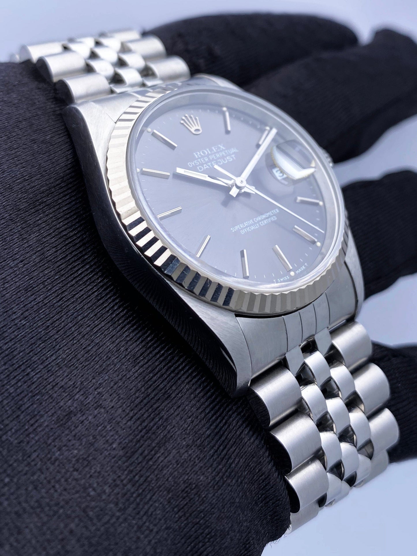 Rolex Datejust 16234 Gray Dial Mens Watch Box Papers