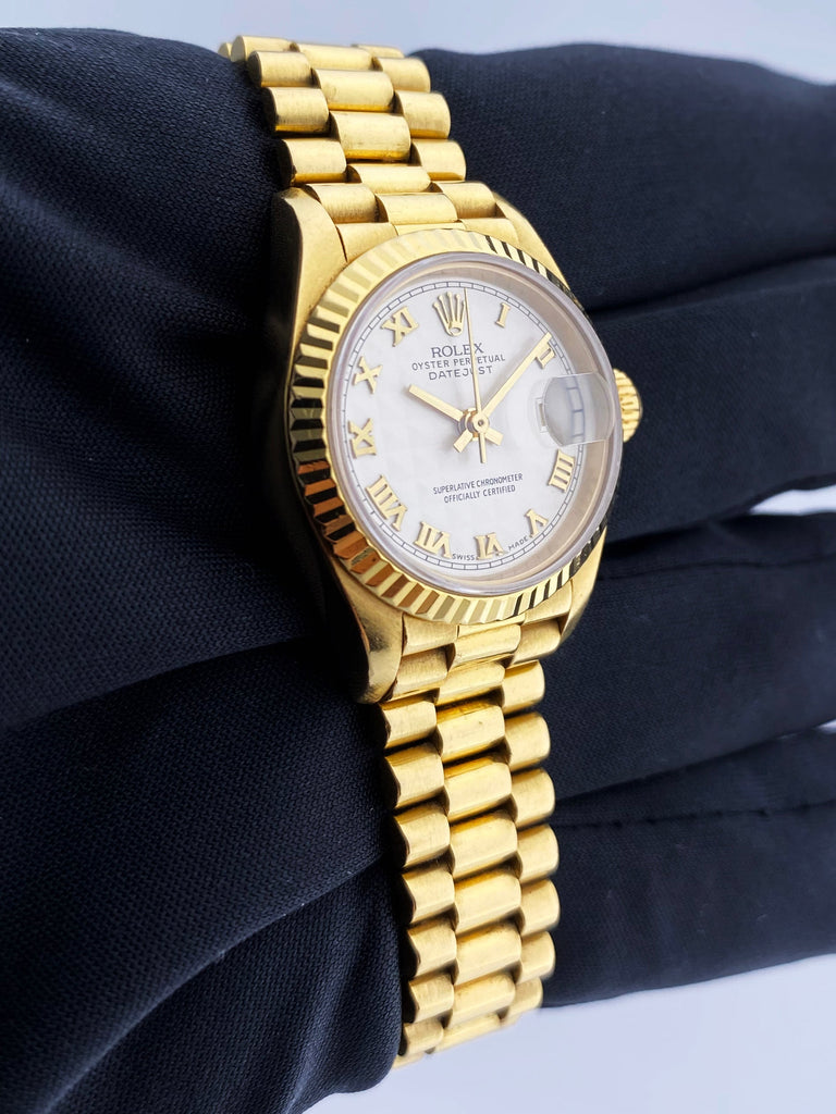 Rolex Datejust 18k Yellow Gold/Steel Ivory Pyramid Ladies 26 Watch