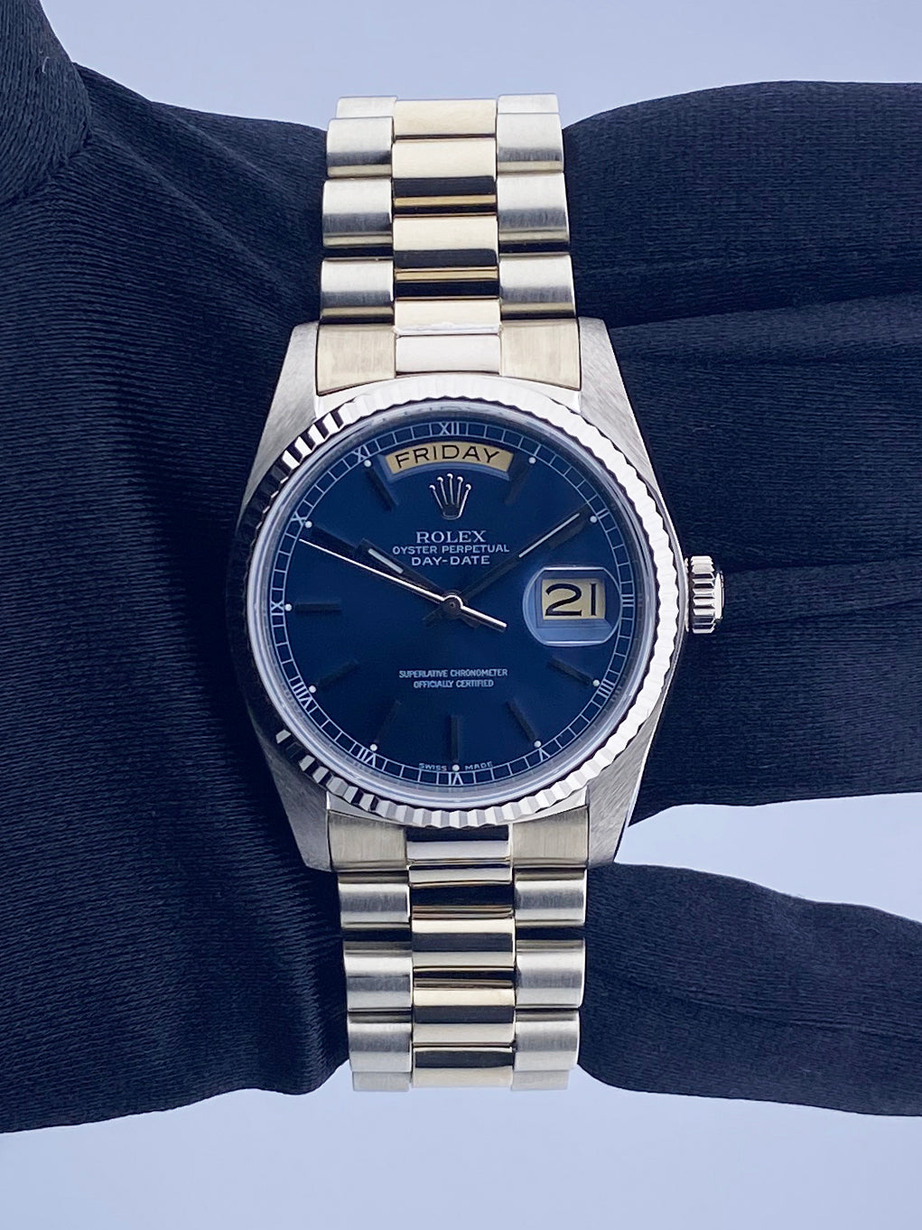 Rolex Day-Date 18039 Blue Dial 18K White Gold Mens Watch