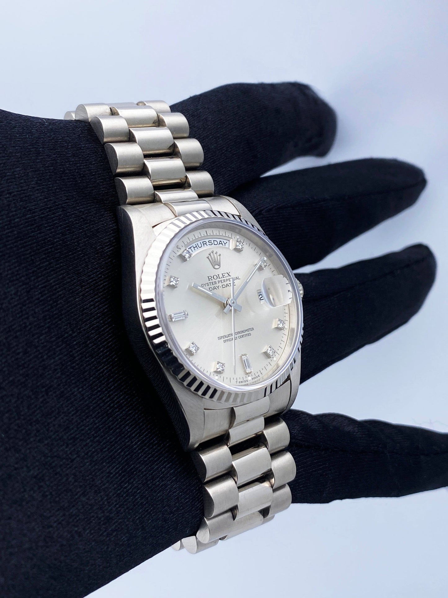 Rolex Day Date 18239 President 18K White Gold Diamond Dial Mens Watch