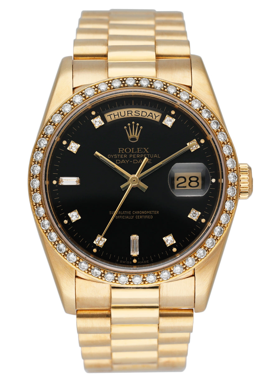 Rolex Day Date 18348 Diamond Black Dial Mens Watch – Phigora