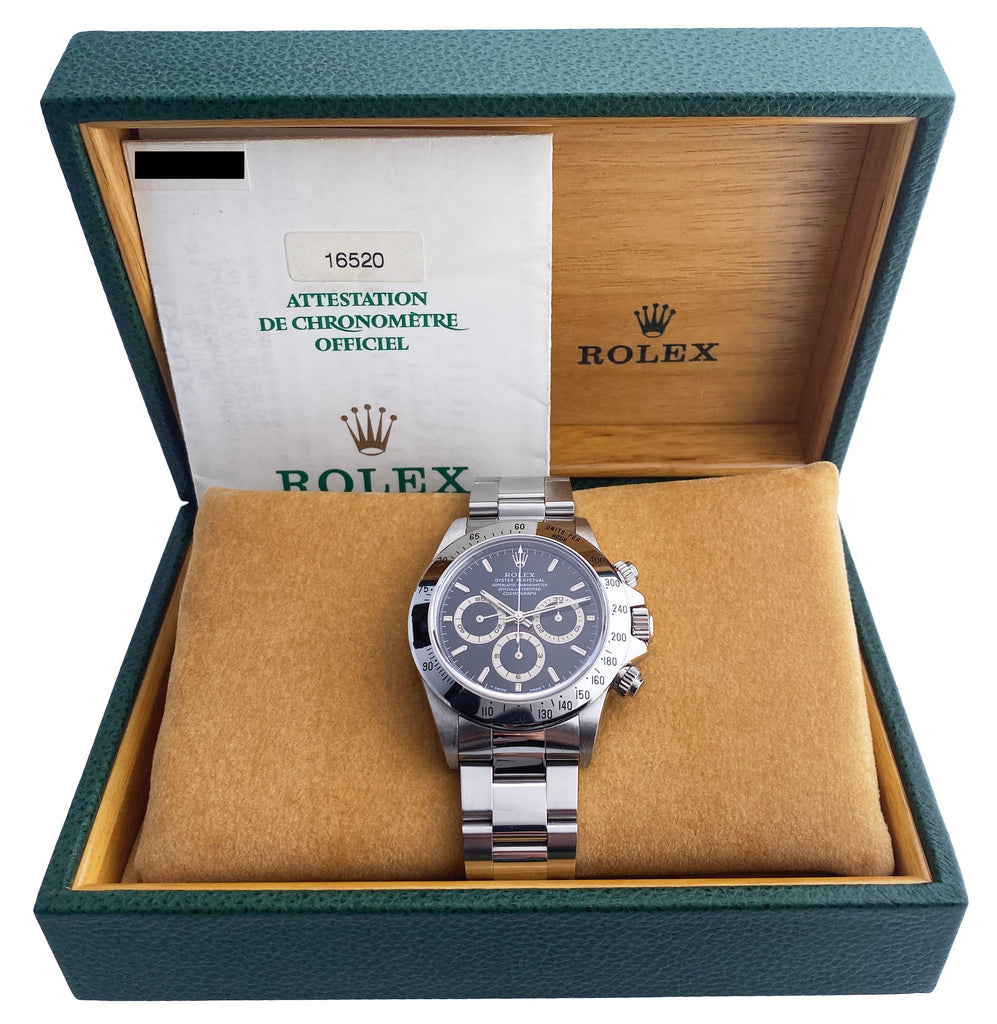 Rolex Daytona ZENITH 16520 Black Dial Mens Watch Box Papers