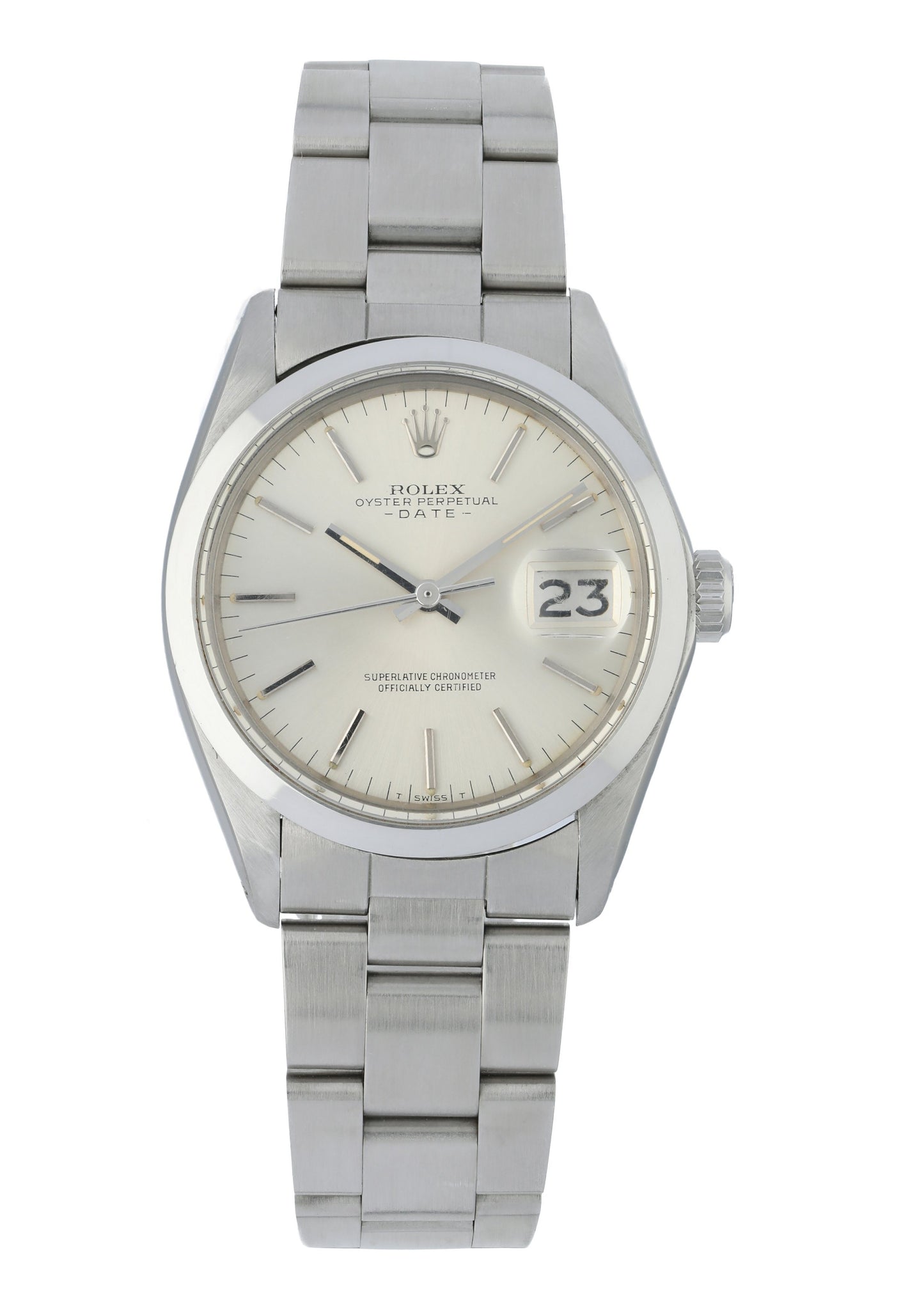 Rolex Oyster Perpetual Date 1500 non quick 34mm steel watch serial 3613598 circa 1974