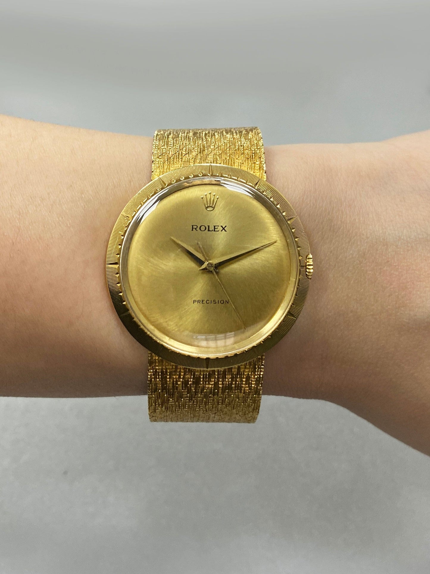 Rolex Precision 9919 Champagne Dial 18K Yellow Gold Vintage Watch