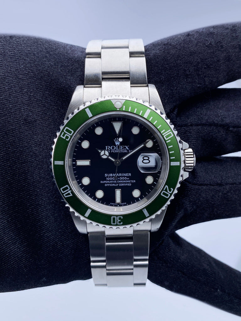 Rolex Submariner Date Kermit Green Bezel Steel Mens 40mm Watch F 16610