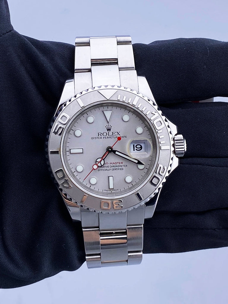 Rolex Yachtmaster 40mm Steel Platinum Dial Bezel Mens Watch 16622