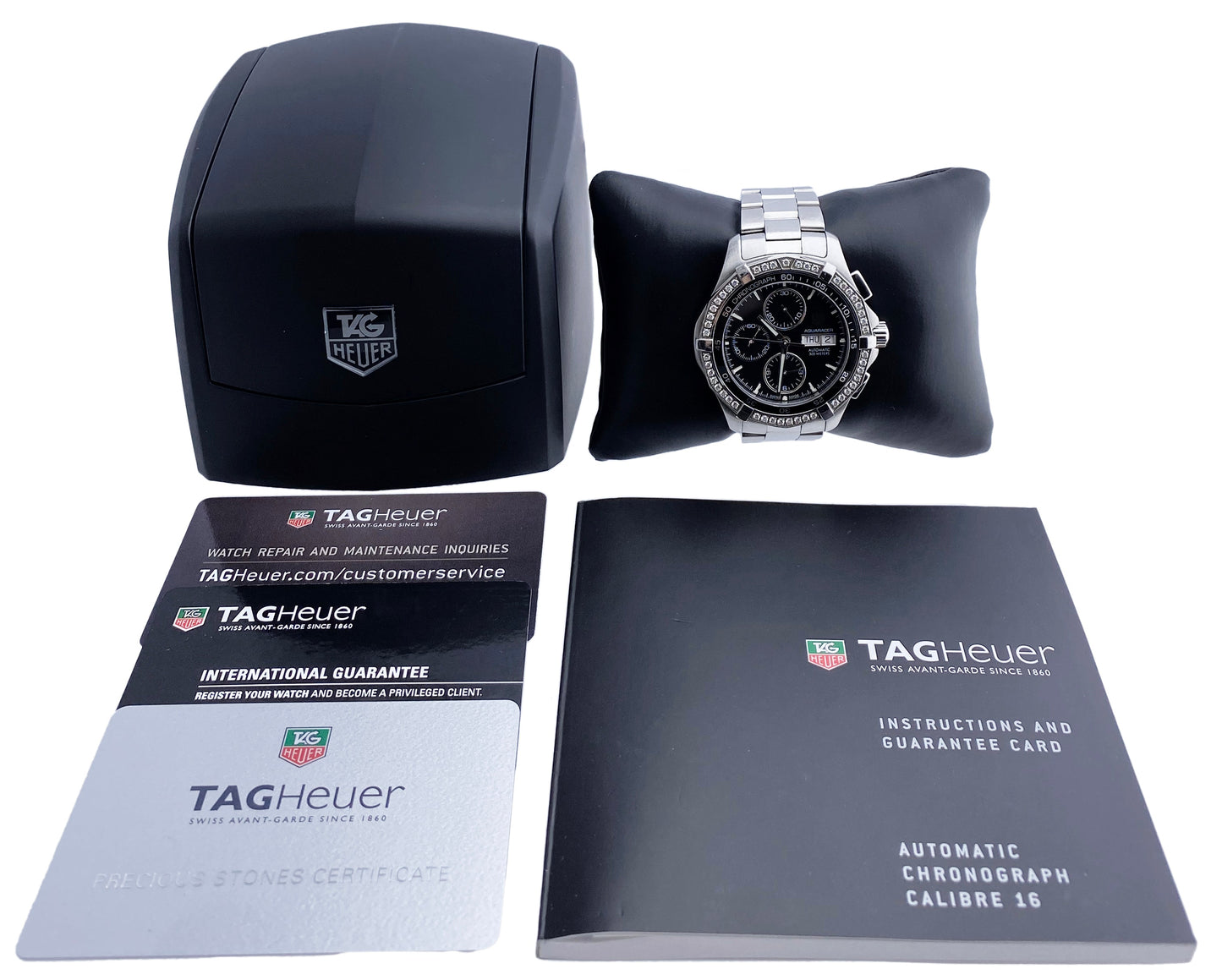 TAG Heuer Aquaracer Day-Date Diamond Bezel Mens Watch Box Papers