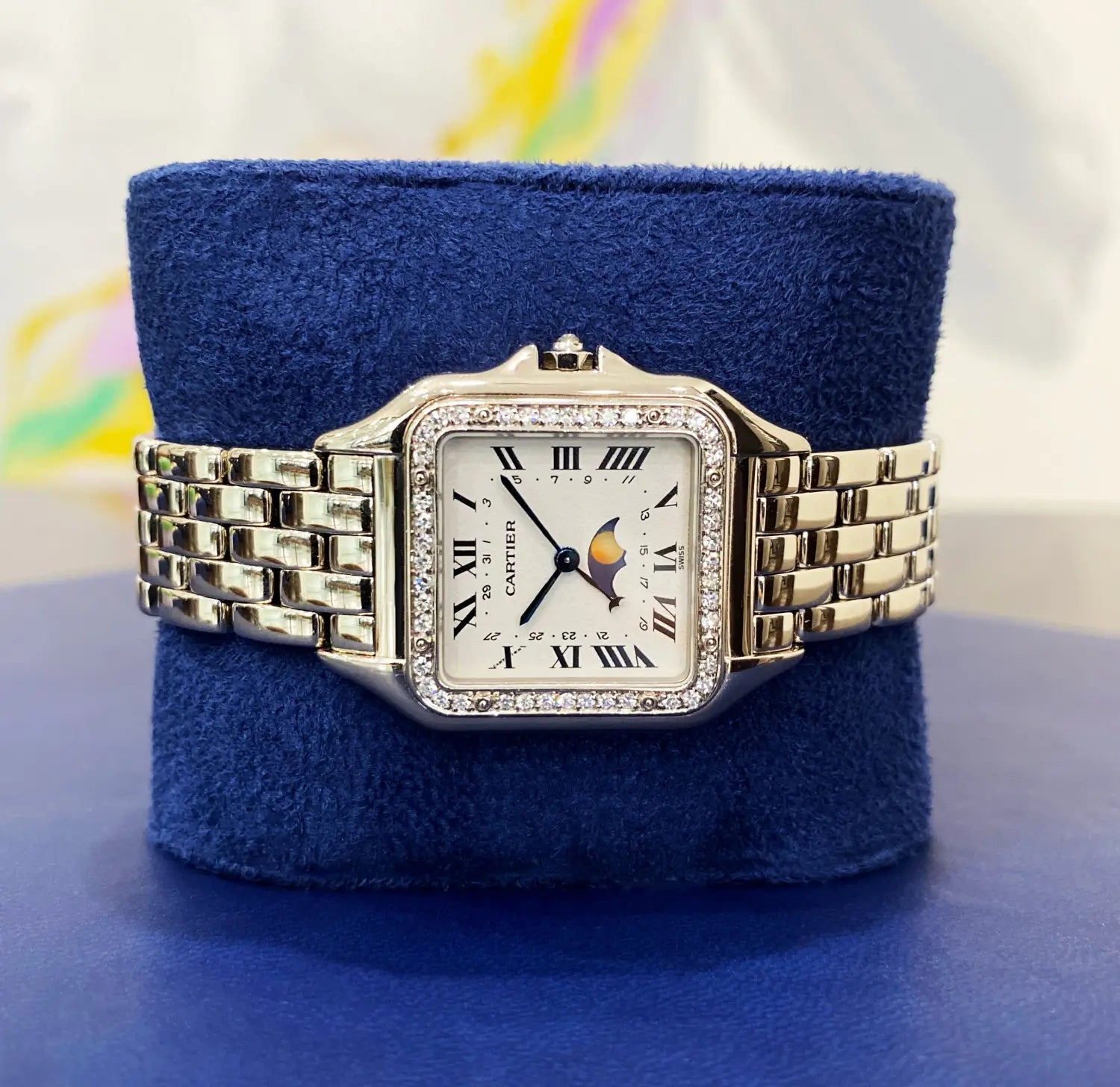 Cartier Panthere 27mm 18K White Gold Moon Phase Diamond-set bezel