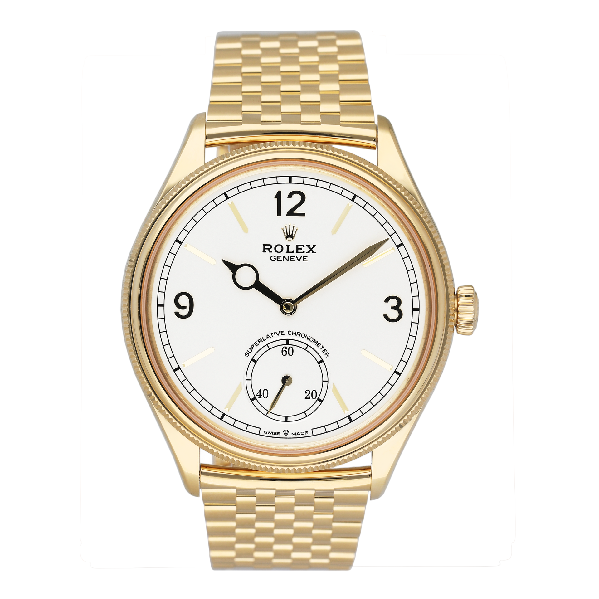 ROLEX ゴールド 掛時計 Rolex 1908 52508 White Dial 18K Yellow Gold Mens Watch Box Papers