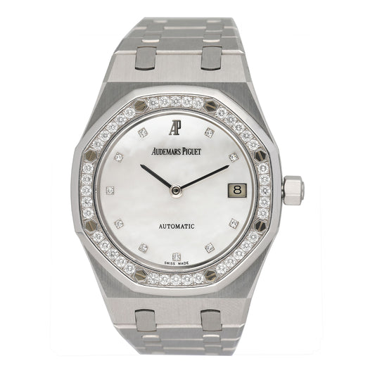 Audemars Piguet Royal Oak 14813BC Diamond MOP 18K White Gold Mens Watch Box Papers